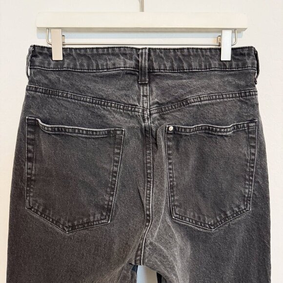 H&M Vintage High Rise Straight Leg Distressed Jeans Split Hem Faded Black Size 8 - Picture 6 of 7